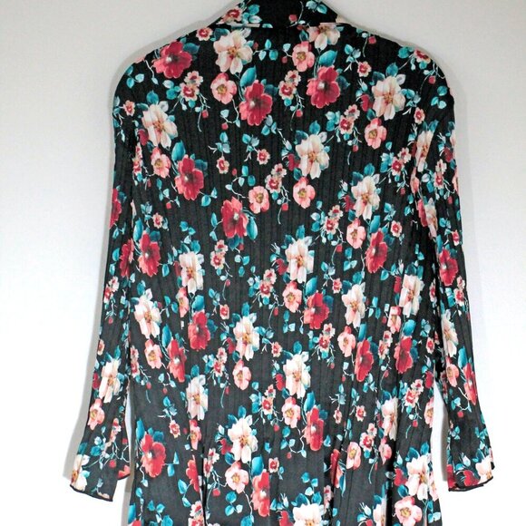 Vintage Floral Peated Blouse 90s Pretty Bell Sleeves Black Pink Blue Siz… - Picture 6 of 12